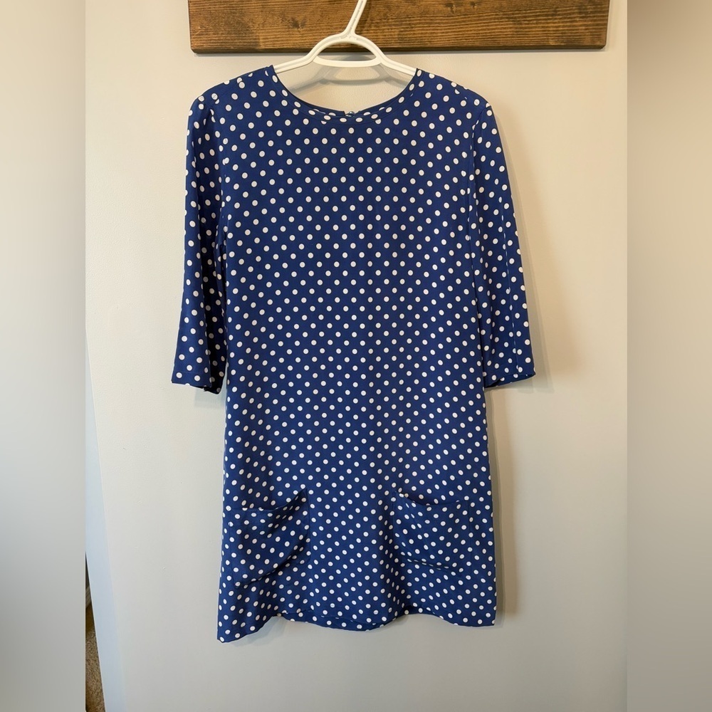 Equipment Femme Silk Blue and White Poka Dot 3/4L sleeve dress